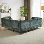 Divano componibile a L con design Chesterfield, in tessuto ciniglia, 5 posti