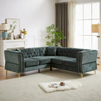 Divano componibile a L con design Chesterfield, in tessuto ciniglia, 5 posti
