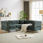 Divano componibile a L con design Chesterfield, in tessuto ciniglia, 5 posti