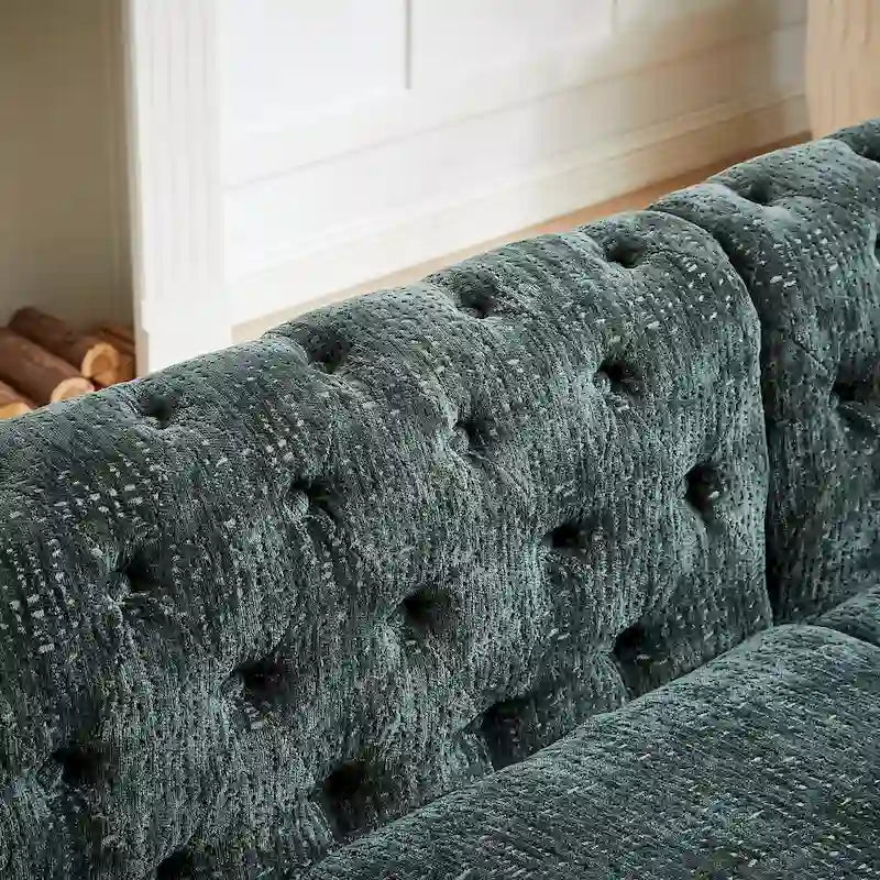 Divano componibile a L con design Chesterfield, in tessuto ciniglia, 5 posti