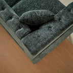 Divano componibile a L con design Chesterfield, in tessuto ciniglia, 5 posti