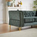Divano componibile a L con design Chesterfield, in tessuto ciniglia, 5 posti