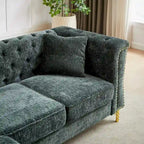 Divano componibile a L con design Chesterfield, in tessuto ciniglia, 5 posti