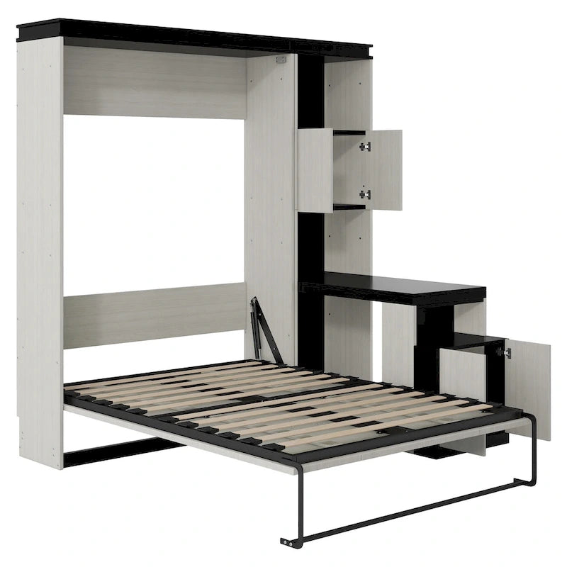 Letto a scomparsa full-size con mensole e scrivania integrata