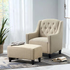 Poltrona Club in Tessuto Trapuntato Beige Chiaro con Pouf