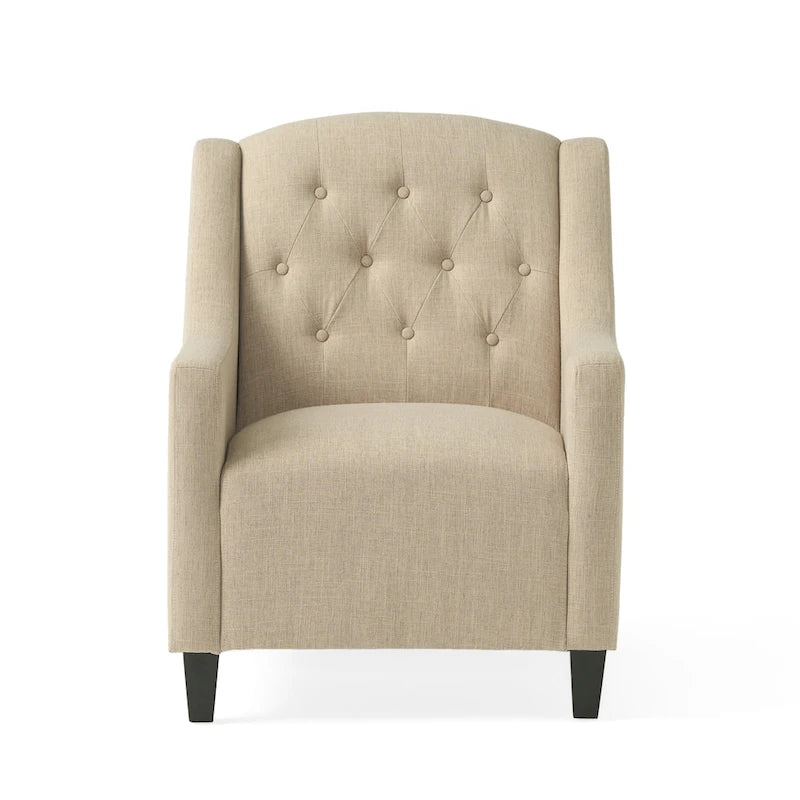 Poltrona Club in Tessuto Trapuntato Beige Chiaro con Pouf