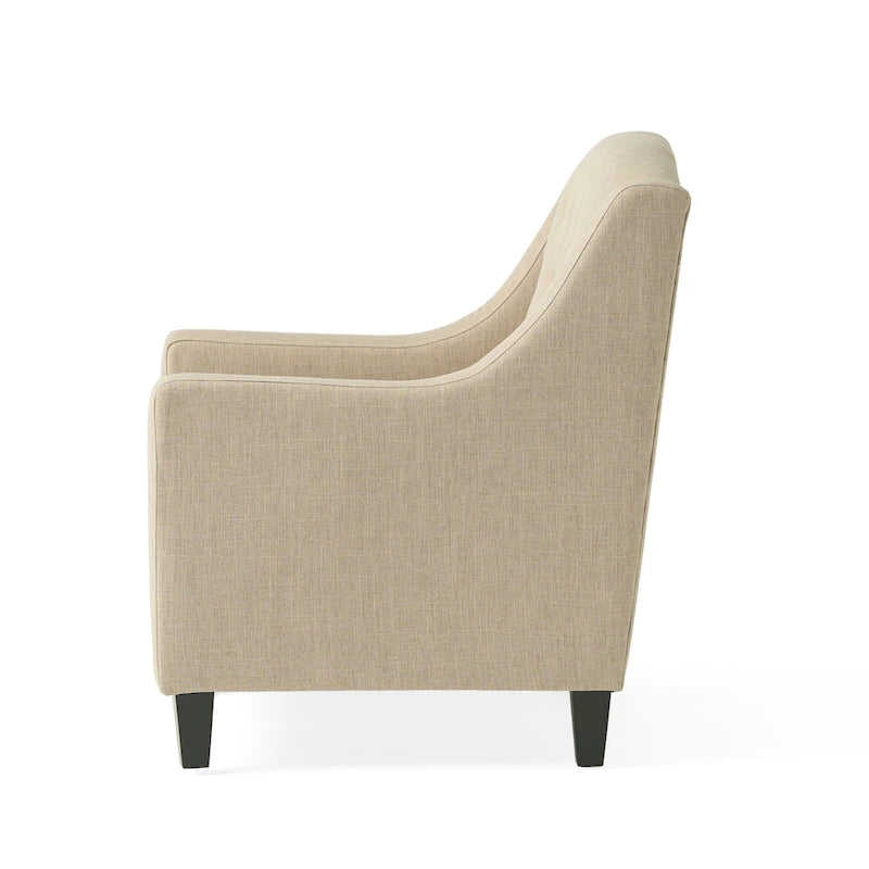 Poltrona Club in Tessuto Trapuntato Beige Chiaro con Pouf