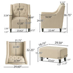 Poltrona Club in Tessuto Trapuntato Beige Chiaro con Pouf