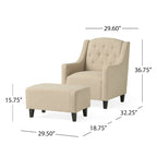 Poltrona Club in Tessuto Trapuntato Beige Chiaro con Pouf
