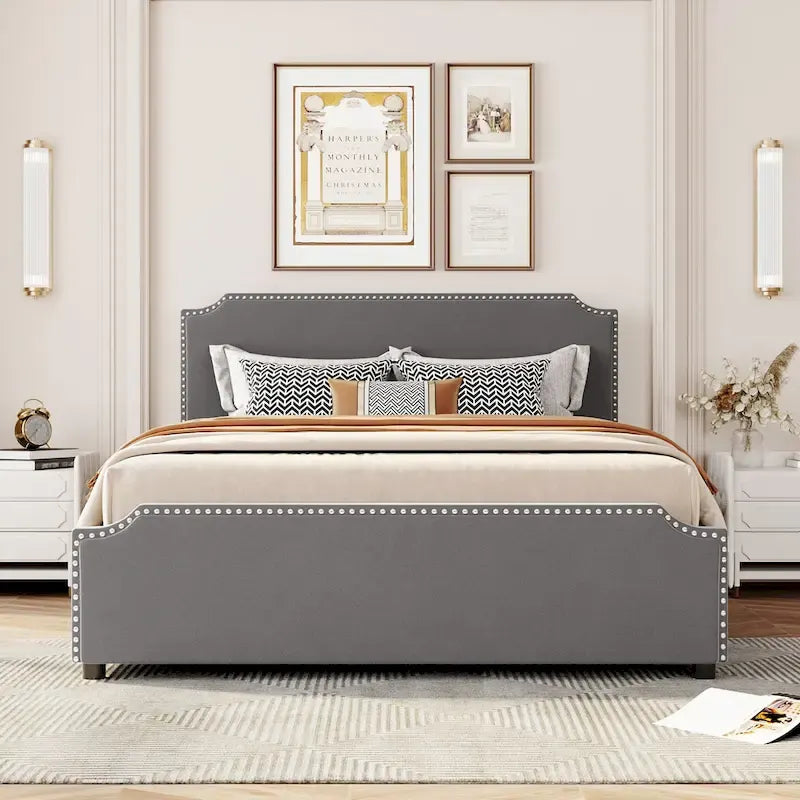 Letto matrimoniale con cassetti e testiera imbottita