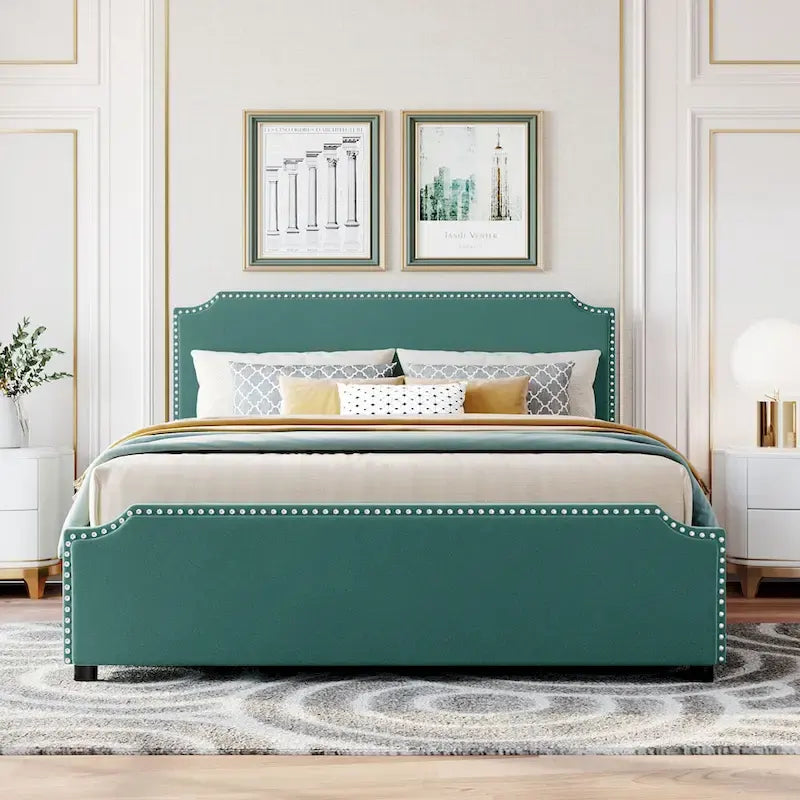Letto matrimoniale con cassetti e testiera imbottita