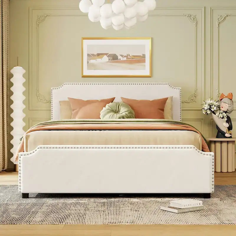 Letto matrimoniale con cassetti e testiera imbottita