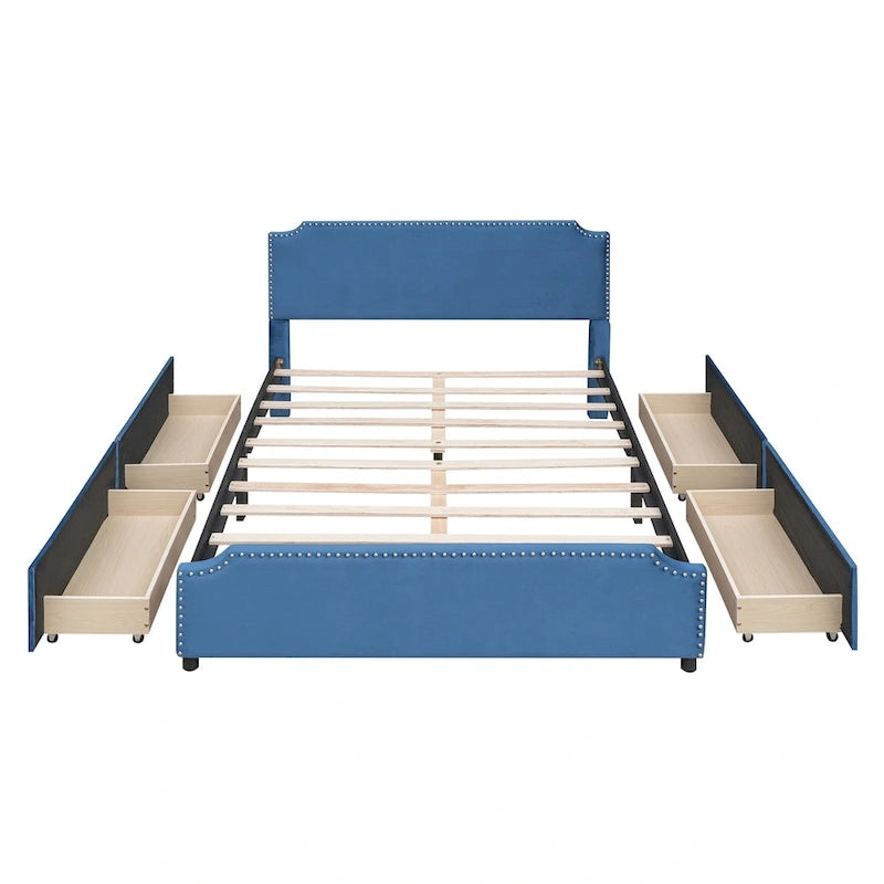 Letto matrimoniale con cassetti e testiera imbottita