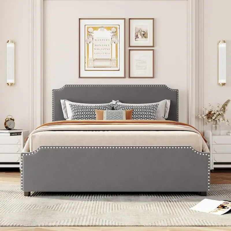 Letto matrimoniale con cassetti e testiera imbottita