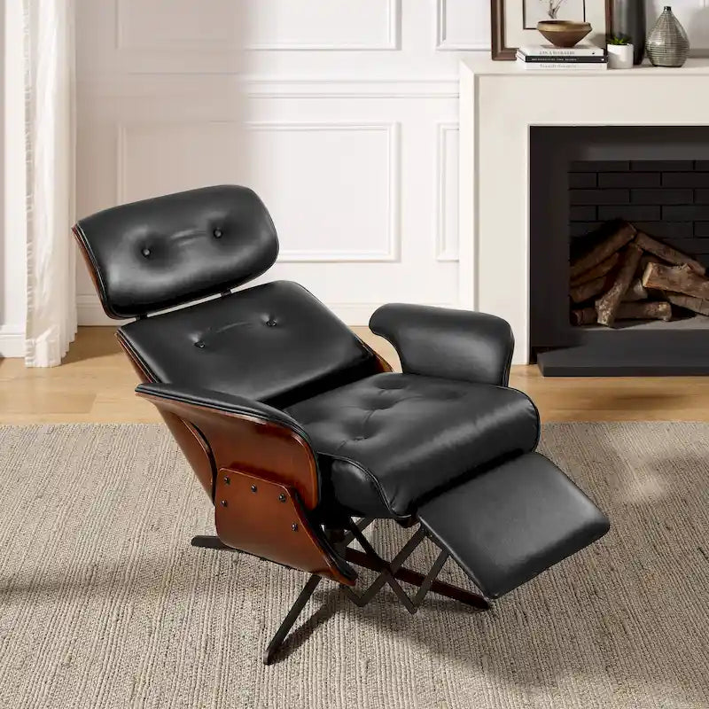 Poltrona reclinabile moderna in similpelle stile Mid-Century