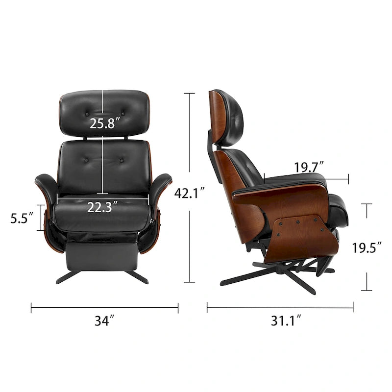 Poltrona reclinabile moderna in similpelle stile Mid-Century