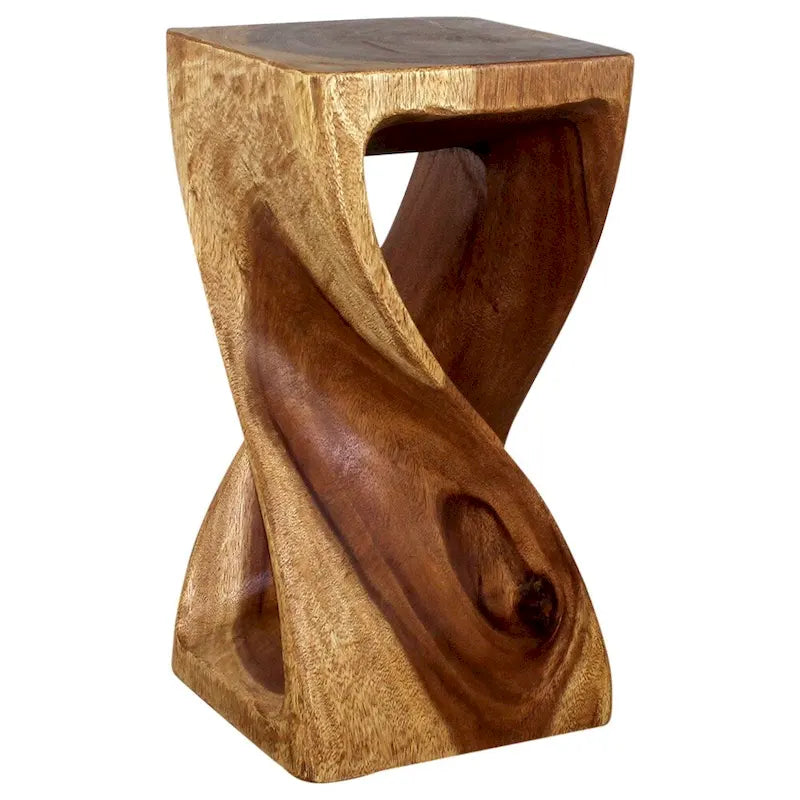 Sgabello Twist in Legno Massello 12 x 12 x 23 in – Finitura Olio Noce