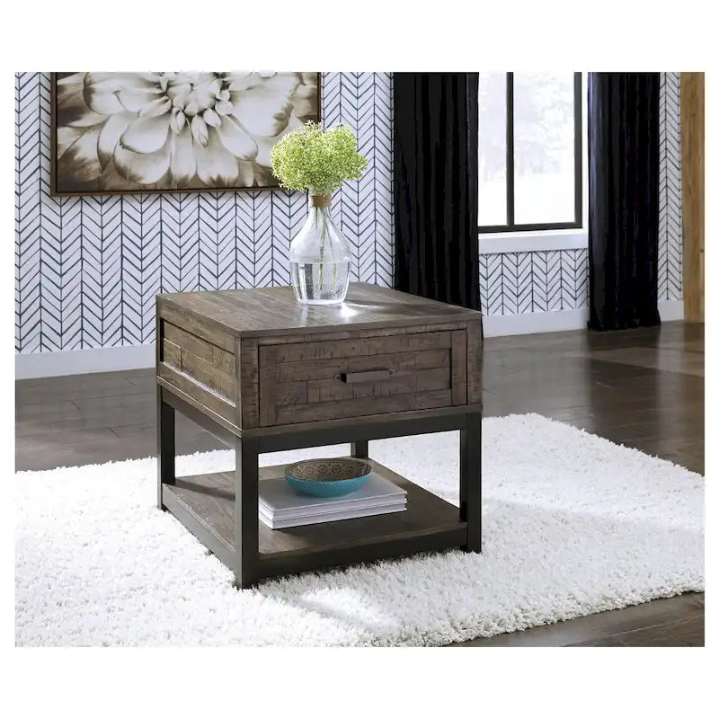 Tavolino da salotto rettangolare marrone casual con cassetto