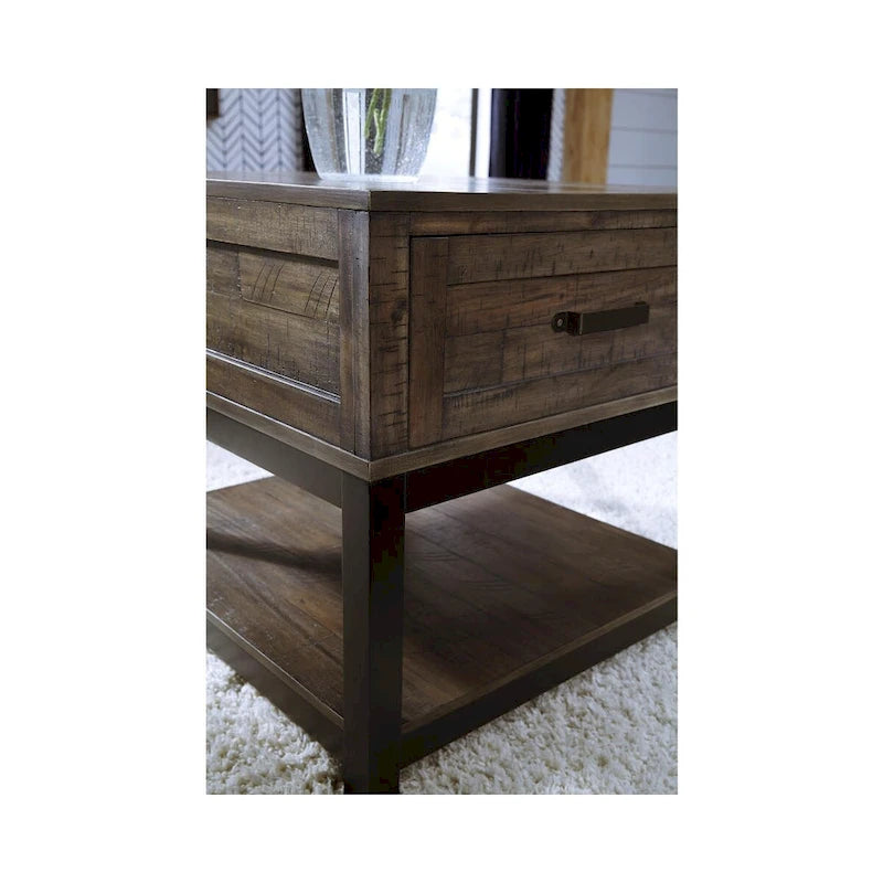 Tavolino da salotto rettangolare marrone casual con cassetto