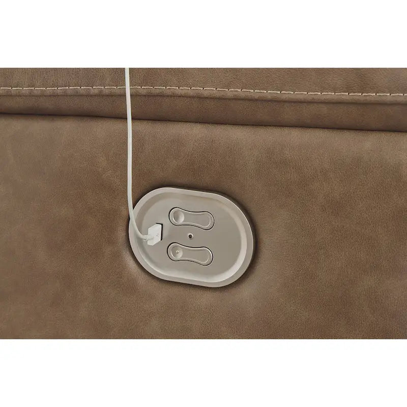 Divano reclinabile elettrico con poggiatesta regolabile e porta USB, color caramello, larghezza 233 cm