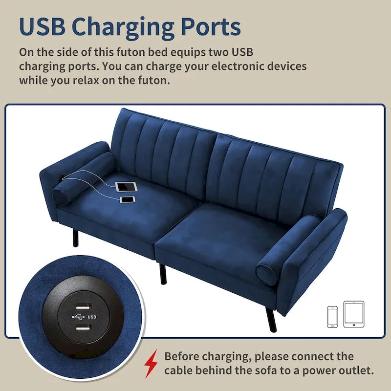 Divanetto convertibile in velluto con porta di ricarica USB