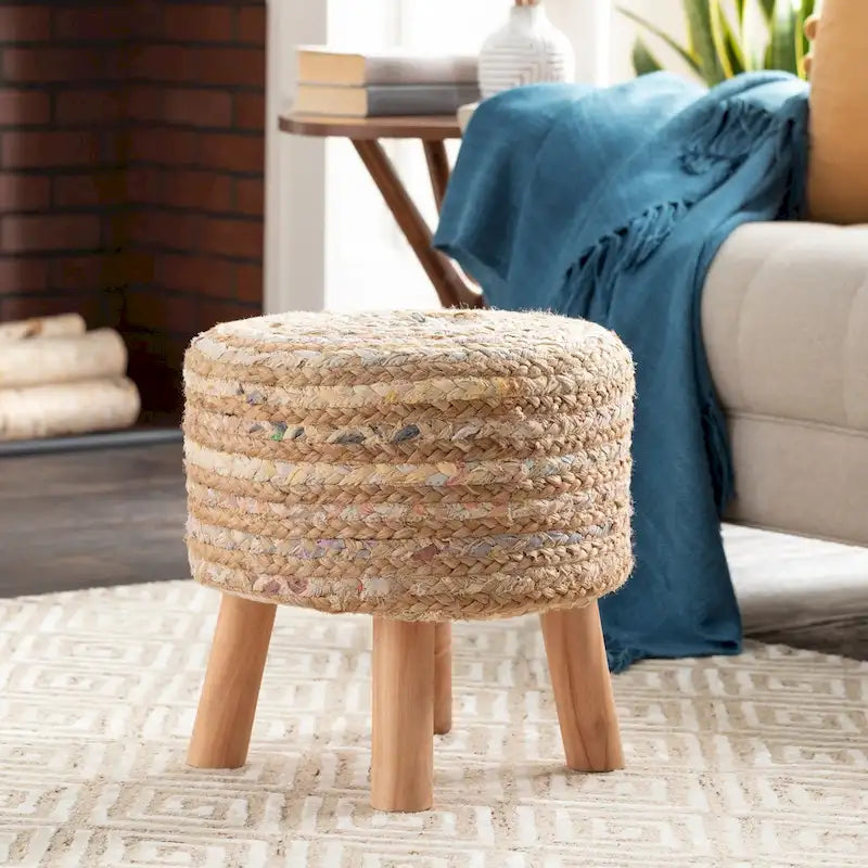 Sgabello Rotondo in Juta e Legno - Stile Bohemien