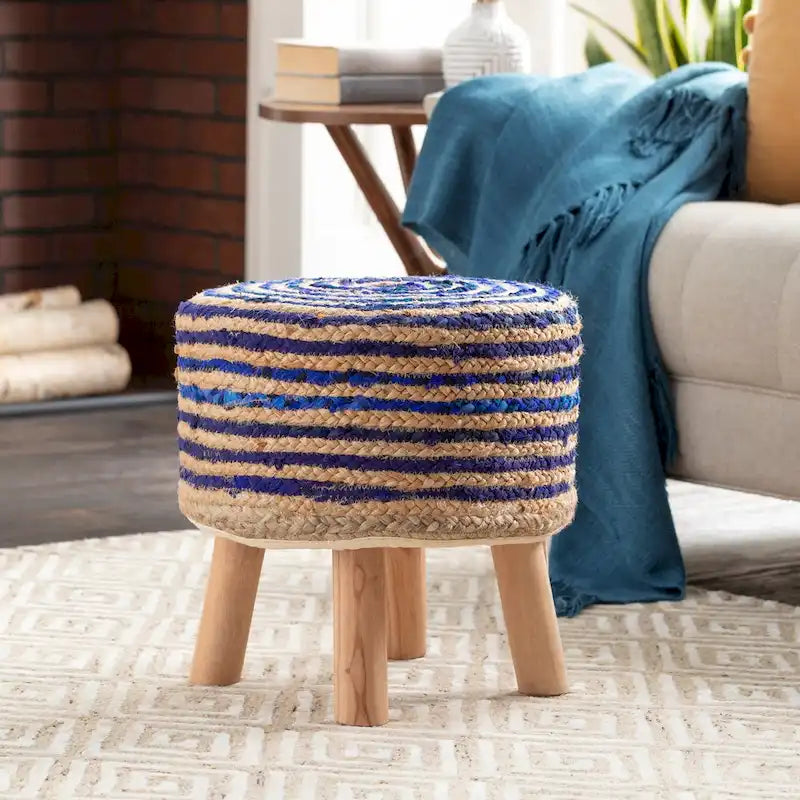 Sgabello Rotondo in Juta e Legno - Stile Bohemien