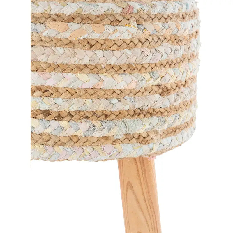 Sgabello Rotondo in Juta e Legno - Stile Bohemien