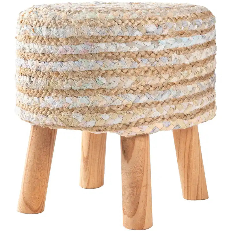 Sgabello Rotondo in Juta e Legno - Stile Bohemien