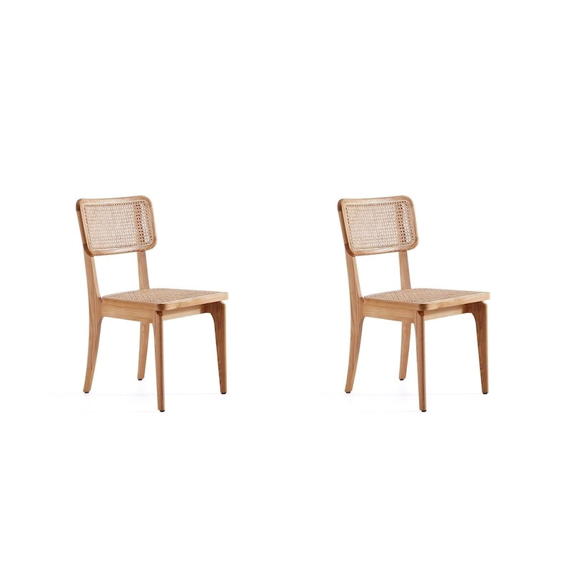 Sedia da pranzo in rattan e canna con struttura in legno di frassino