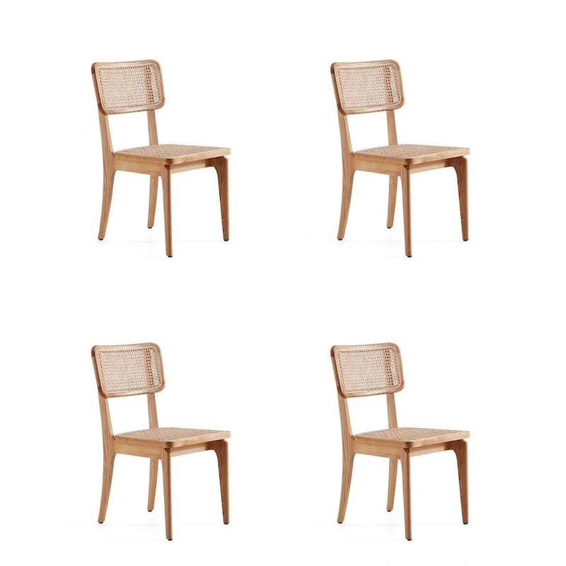 Sedia da pranzo in rattan e canna con struttura in legno di frassino