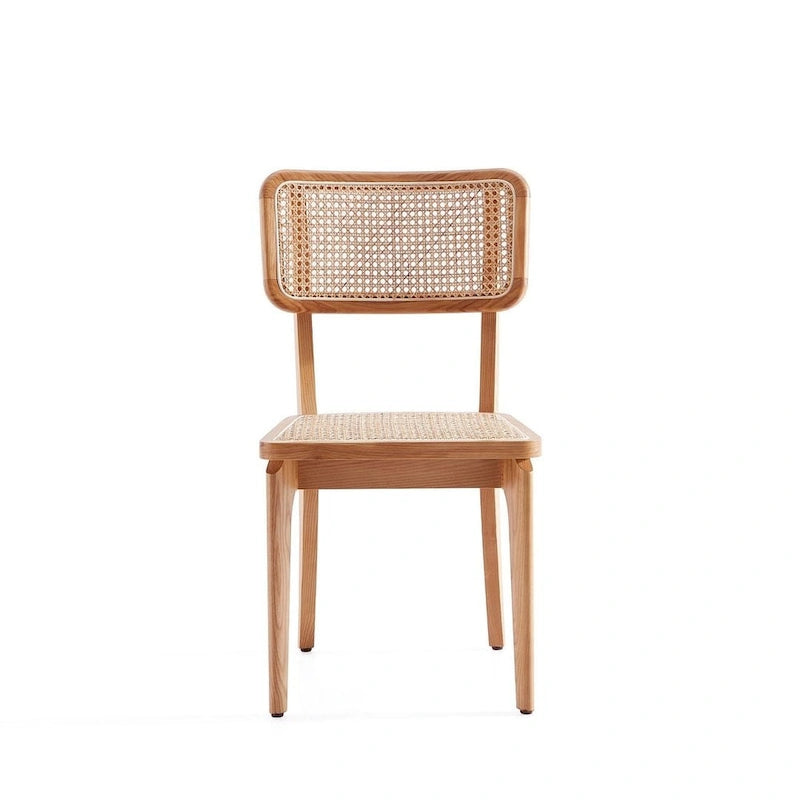 Sedia da pranzo in rattan e canna con struttura in legno di frassino