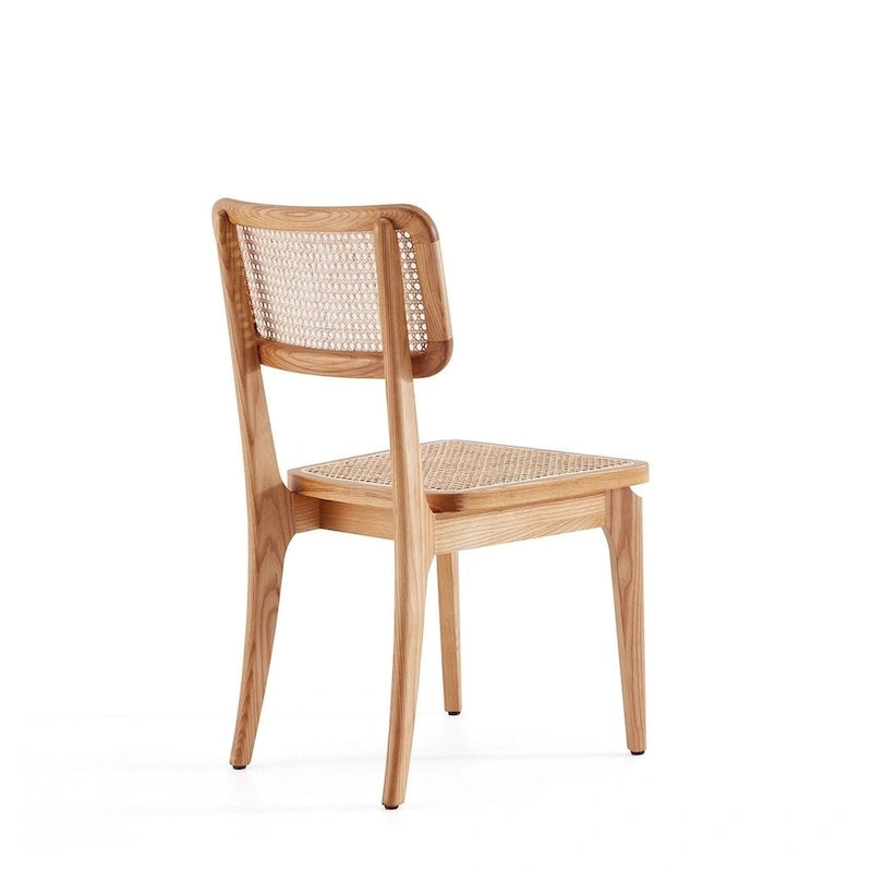 Sedia da pranzo in rattan e canna con struttura in legno di frassino