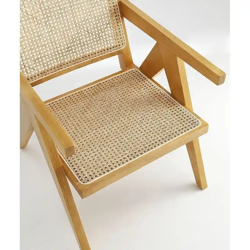 Sedia da pranzo in rattan e canna con struttura in legno di frassino