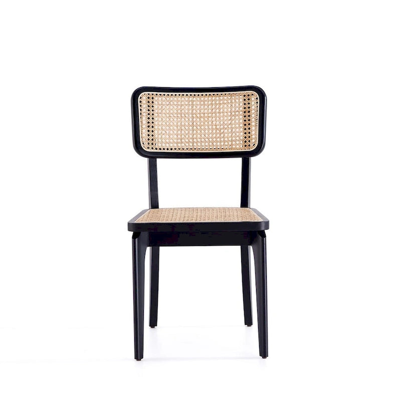 Sedia da pranzo in rattan e canna con struttura in legno di frassino