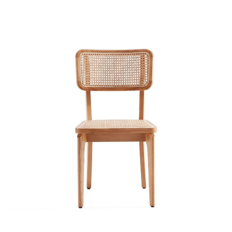 Sedia da pranzo in rattan e canna con struttura in legno di frassino