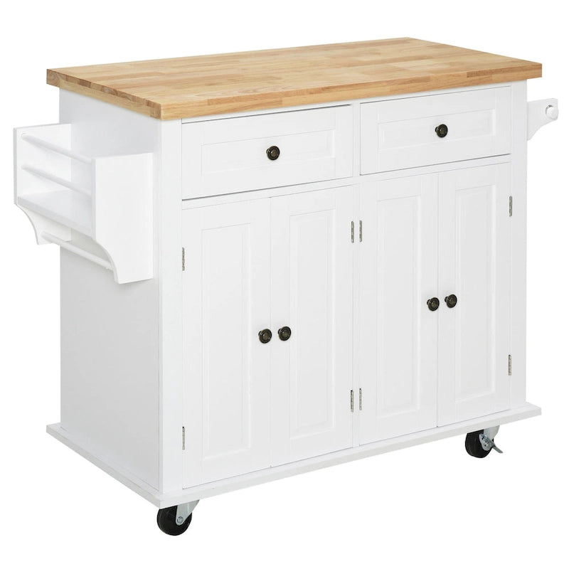 Carrello da cucina con ripiano in gomma, cassetti, portaspezie e portasciugamani
