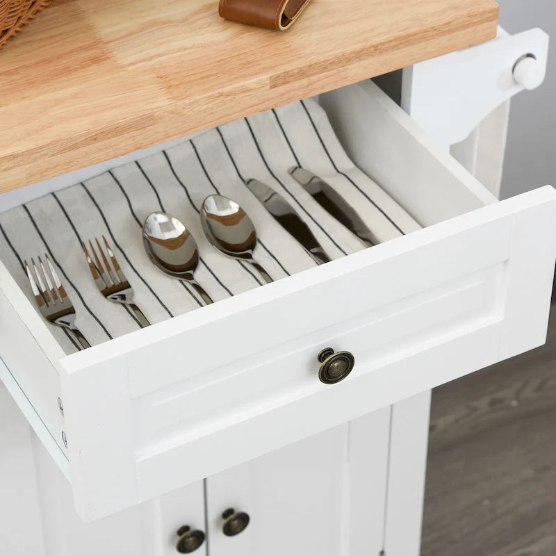 Carrello da cucina con ripiano in gomma, cassetti, portaspezie e portasciugamani