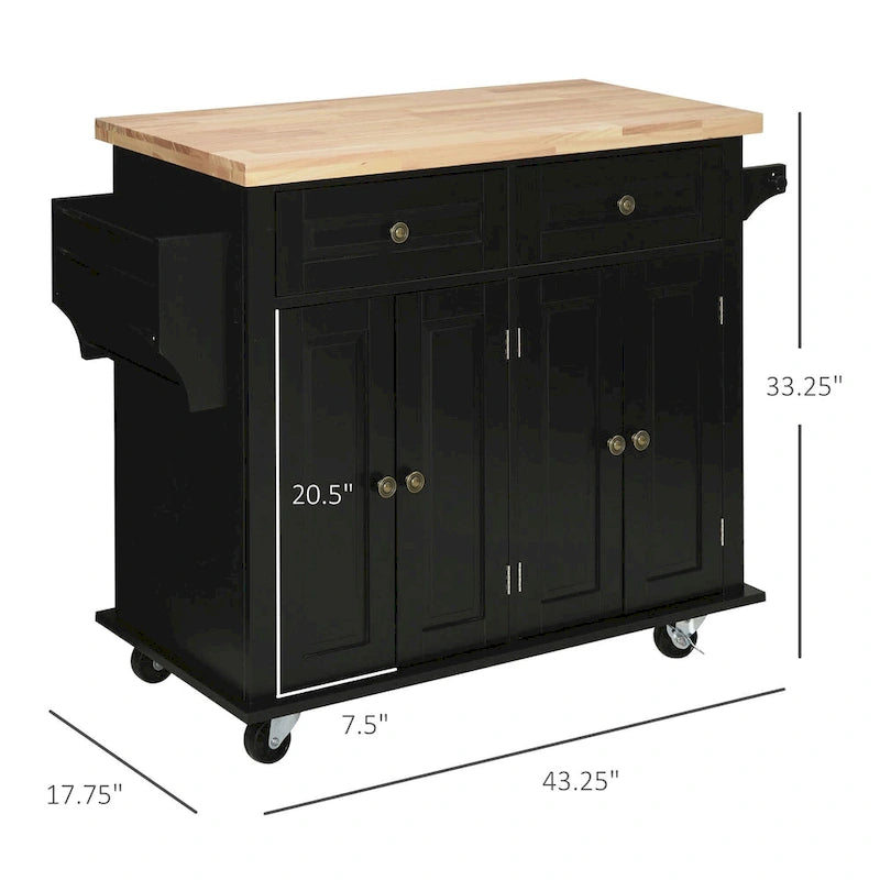 Carrello da cucina con ripiano in gomma, cassetti, portaspezie e portasciugamani