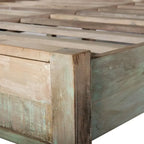 Letto in legno di teak di recupero con testiera geometrica a esagoni