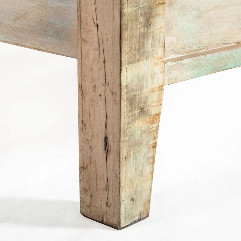 Letto in legno di teak di recupero con testiera geometrica a esagoni