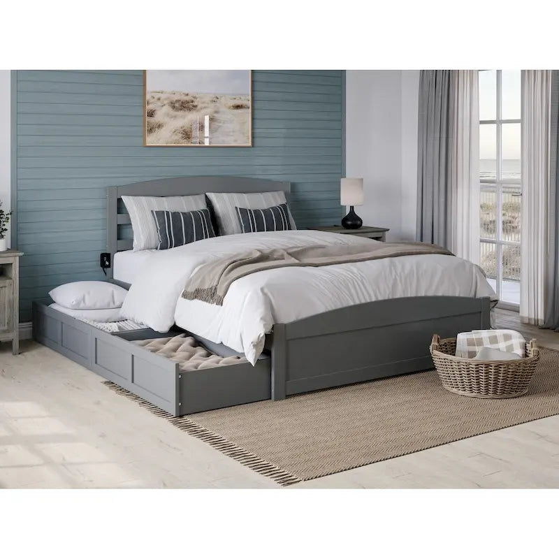 Letto a piattaforma con pediera e 2 cassetti portaoggetti