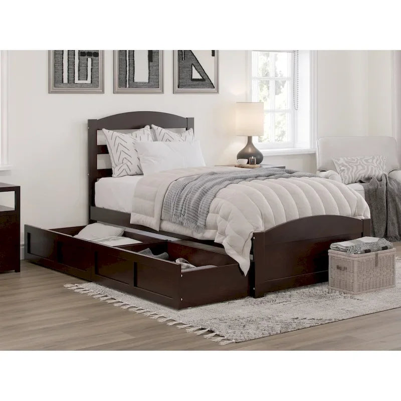 Letto a piattaforma con pediera e 2 cassetti portaoggetti