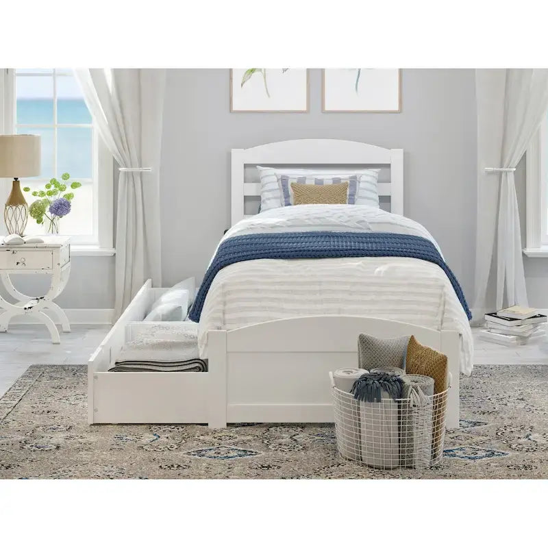 Letto a piattaforma con pediera e 2 cassetti portaoggetti