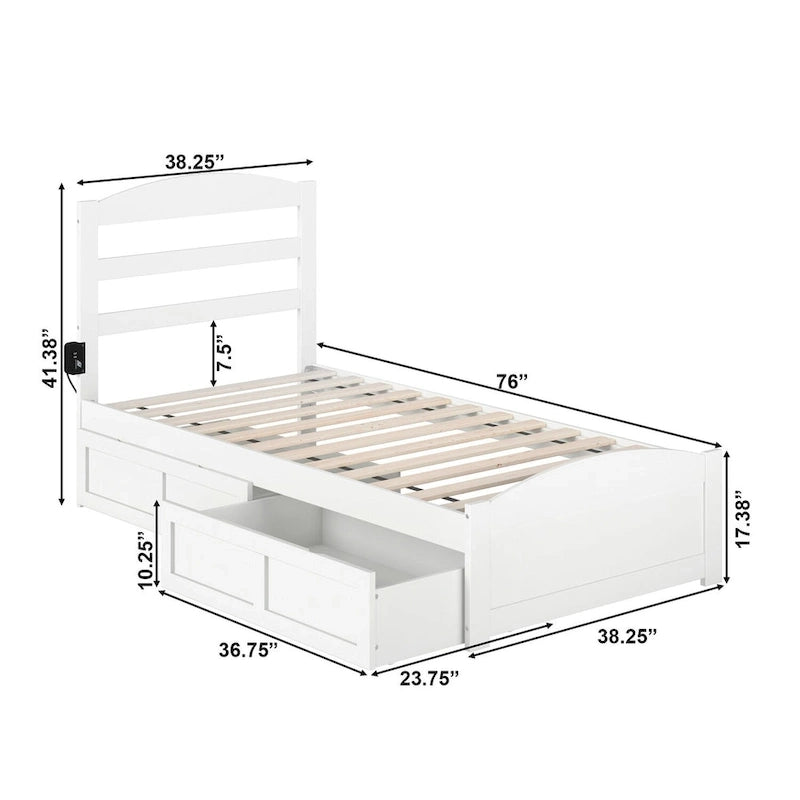 Letto a piattaforma con pediera e 2 cassetti portaoggetti