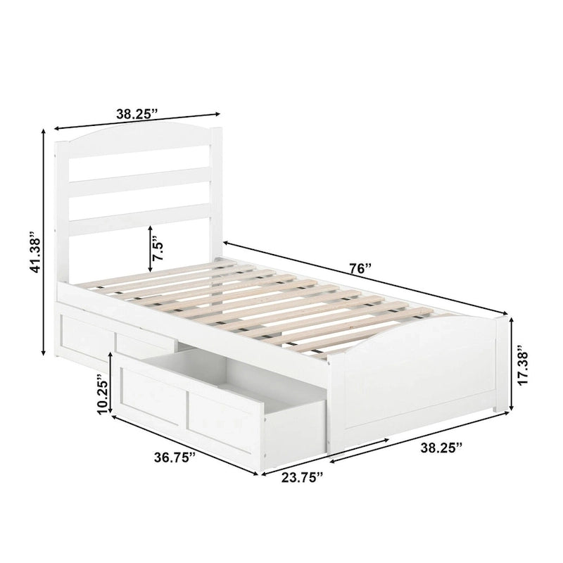 Letto a piattaforma con pediera e 2 cassetti portaoggetti