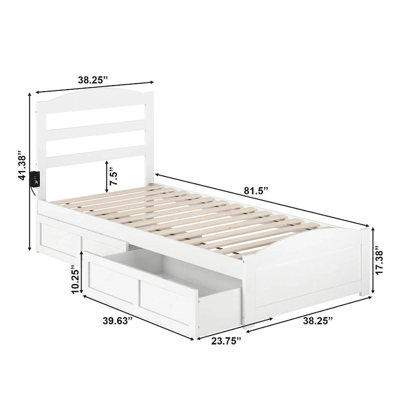 Letto a piattaforma con pediera e 2 cassetti portaoggetti
