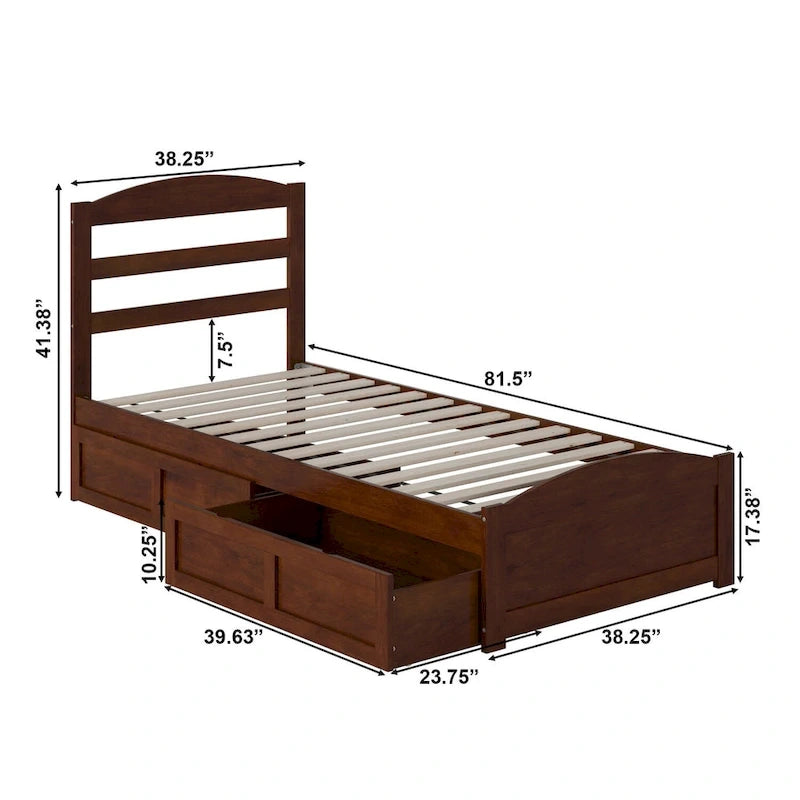 Letto a piattaforma con pediera e 2 cassetti portaoggetti