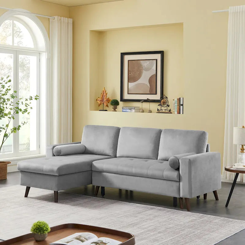 88 Reversible Pull out Sleeper Sectional Storage Sofa Bed,Corner sofa-bed with Storage Chaise Left/Right Handed Chaise