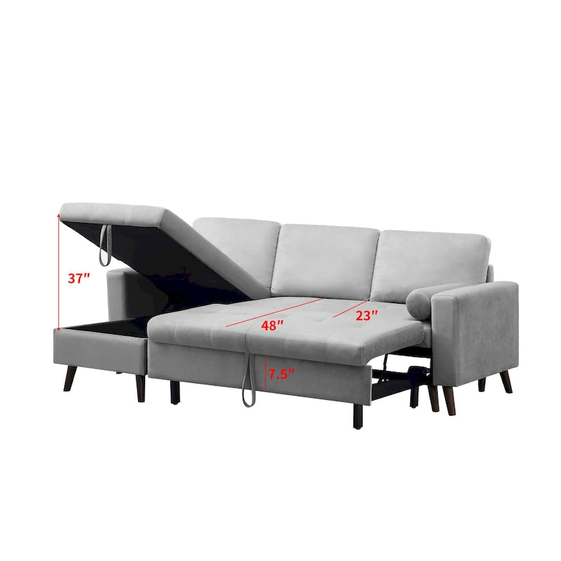 Divano letto angolare 88 estraibile reversibile con contenitore, divano letto angolare con chaise longue contenitore sinistra/destra
